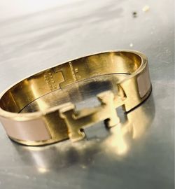 Vintage HERMES Enamel Wide Clic Clac H Bracelet GM GOLD & ROSE