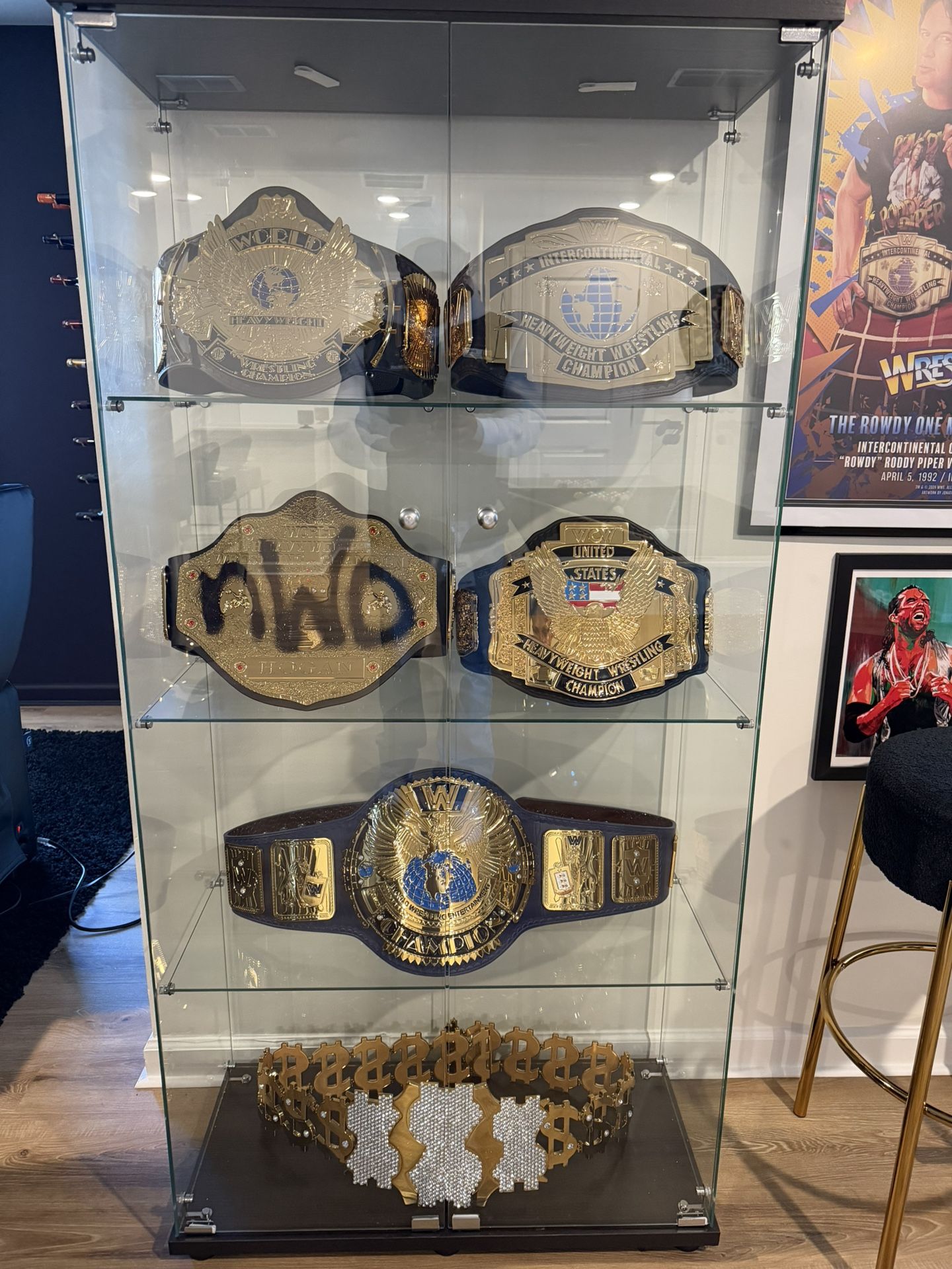 Authentic WWE/WCW Wrestling belts w/Glass Case