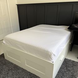 IKEA White bed frame w storage drawer and mattress  Full size