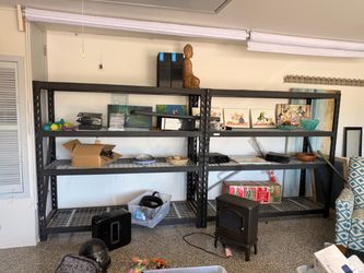 Storage racks havy duty excellent condition! - 2 of them - 8’ long, 4 wire rack shelves eachee