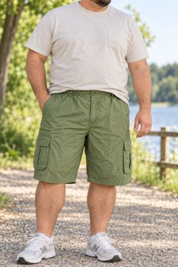 Men’s 3XL Olive Green Cargo Shorts Elastic Waist Utility Hiking Casual