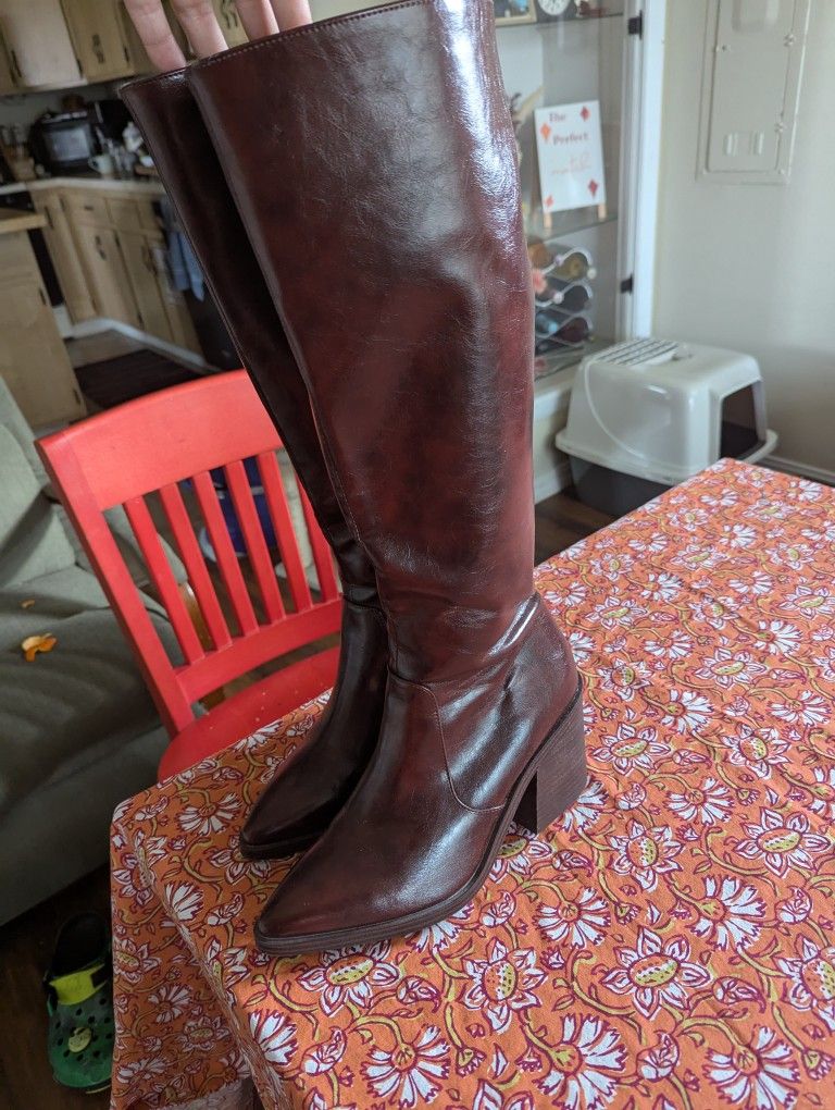 Burgundy Tall Shaft Steve Madden Patent Leather Boots