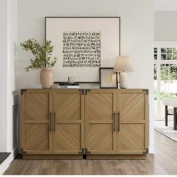 New assembled Sideboard Buffet Cabinet with Storage - Modern Farmhouse Credenza with Doors and Adjustable Shelves Fluted Kitchen Buffet Storage Cabine