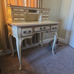 Vintage French Provincial Vanity Desk w/ Hutch – Hand-Painted Floral