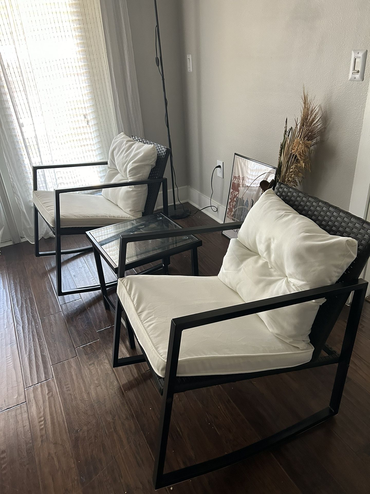 Devoko 3 piece rocking bistro set wicker patio outdoor furniture + rug 