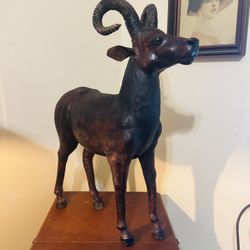 Beautiful Antique Vintage Leather Ram similar to Omersa 28 1/2 inches tall!!