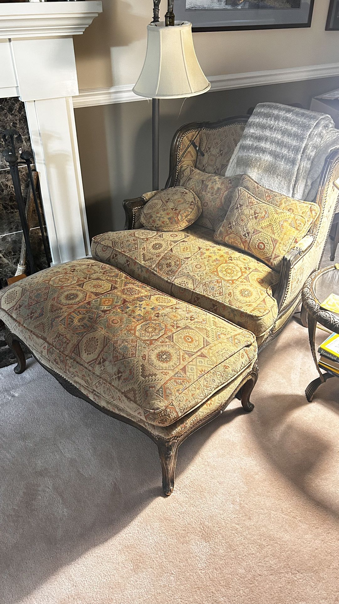 Antique Chair With Matching Ottoman 