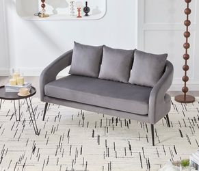 53.7"Modern Velvet Loveseat with Hollow Back Sofa - Charcoal Grey