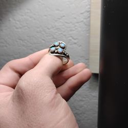 Blue Opal + Sterling Silver Adjustable Ring
