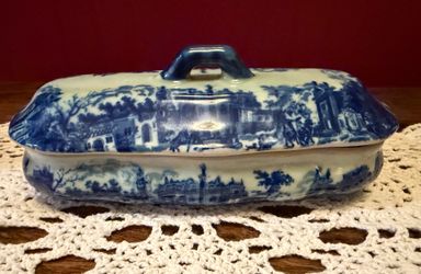 Antique Victoria Ware Ironstone Flow Blue Divided Dish