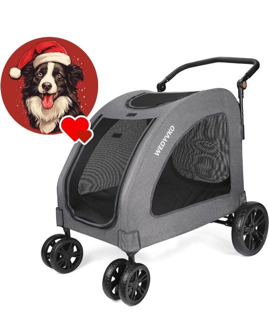 New!!! Wedyvko Dog Stroller for Large Giant Dogs - Upto 120 lbs Pet Jogger Wagon, Travel Folding Carrier with Adjustable Handle, Sunroof, Rear Brake