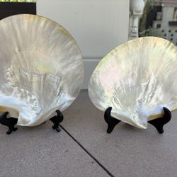 Vintage Mother of Pearl Shells/ Caviar Footed Dishes Both Over 7” Price for Both