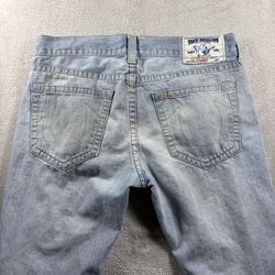 Y2K True Religion Jeans Men’s 36 Blue Denim Straight Leg Fit Brown Distress#1711