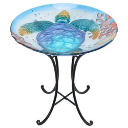 Sea Turtle Glass Bird Bath – Hand-Painted Underwater Design,Outdoor Bird Feeder,Bird Bath & Decor, Decoration for Patio/Garden/Yard, Coastal-Inspired 