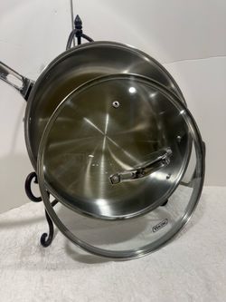 Viking Contemporary 3-Ply Deep Frying Pan w Glass Lid, 3.6 Quart Stainless Steel Saute Cooking Pot, Dishwasher & Oven Safe, Induction Ready, Silver