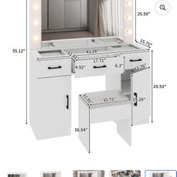 Ktaxon Large Makeup Vanity, Get Ready with Me GRWM Vanity Table Set w/ Visible Glass Top w/ Charging Station,White