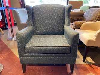 Transitional Style Java Blue Wingback Chair with Dotted Pattern