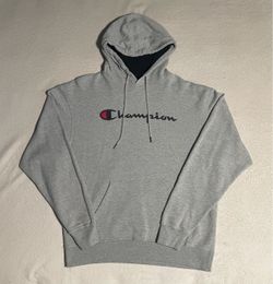 Champion Logo Powerblend Pullover Hoodie Grey Size Large