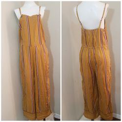 Moral fiber striped jumpsuit yellow mustard/white/burgandy size M