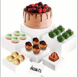 New 6 Cube White Dessert Display Riser Stand Set party