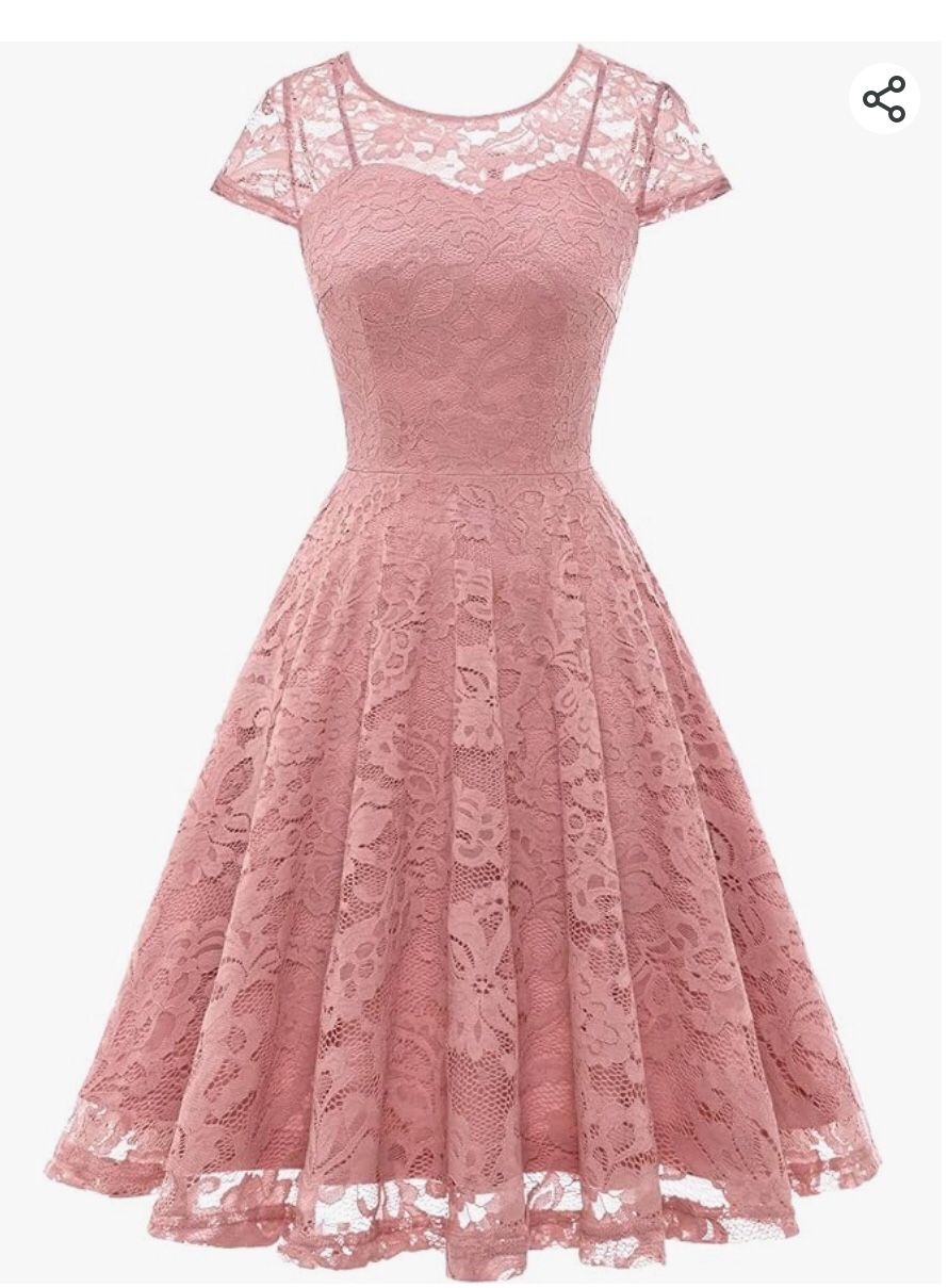 Pink Small Floral Lace Cocktail Party Prom Dress $15