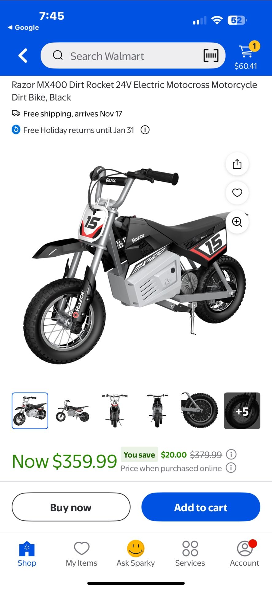 1100 Razor MX400 Dirt Rocket 24V Electric Motocross Motorcycle