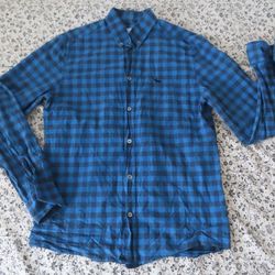 MAISON KITSUNE Men's Blue Plaid Button Front Long Sleeve Shirt - Size 39