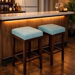 Set de 2 bancos de bar azul claro