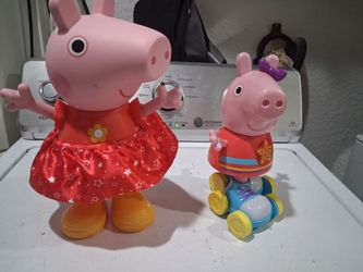 Peppa pig toys. Good Condition. 

- 12' Peppa Muddy Puddles party  interactive doll. 55 sounds and phrases   including a song and dance mode. 

- 11' 