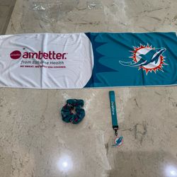 Miami Dolphins & Ambetter Health 3 Promo Items Cooling Towel Keychain Hair Tie