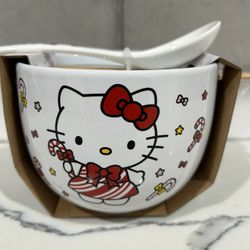 Hello Kitty Christmas Ceramic Bowl With Chopsticks And Spoon