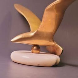 Solid Brass Sculpture White Marble Base Mid-Century Modern 1970's