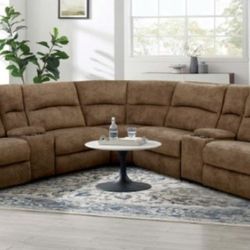 Brand New Brown Super Plush Power Reclining Sectional Sofa 