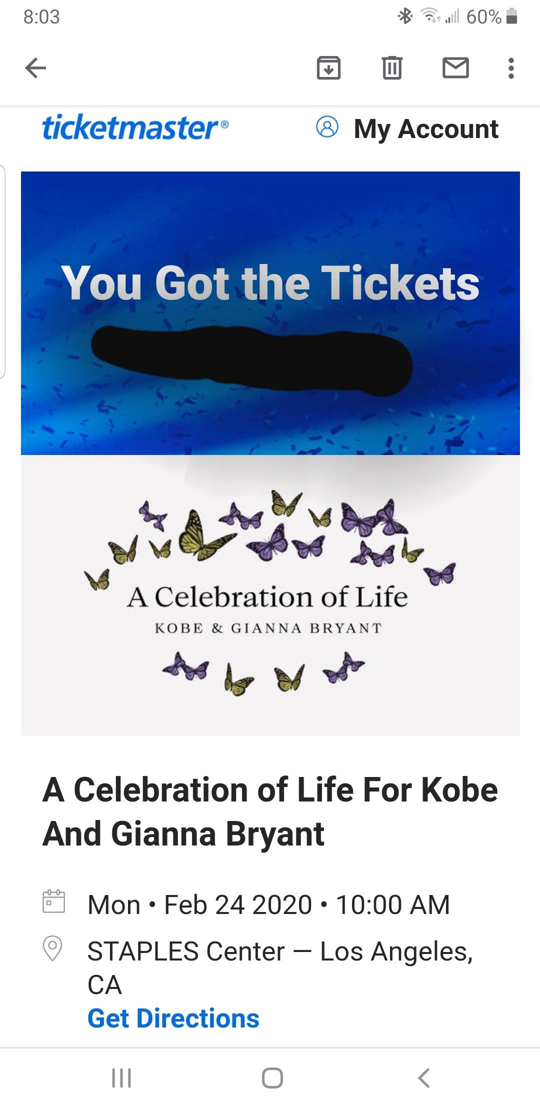 Kobe Bryant A Celebration of Life for Kobe & Gianna Bryant Tickets Lakers