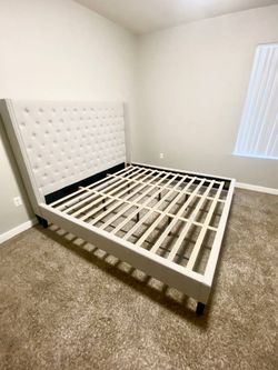 Beige king size bed frame