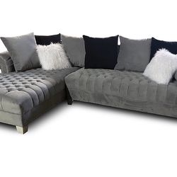 Grey Sectional With Pillows 