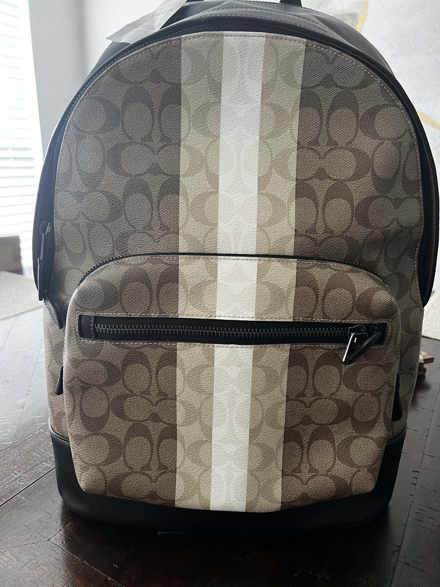 Coach West Backpack Blocked Signature Canvas Varsity Stripe Khaki NEW