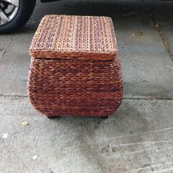 Hand-Woven Wicker Storage Ottoman 