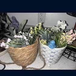 Set of 2 Faux Fairy Cottagecore Decor – Hanging Plant + Ceramic Base