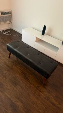 44” Tufted Leather Bench – Dark Brown