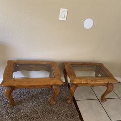 2 small wooden tables