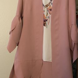 Dirty Pink Casual Jacket For Women With White Sleeveless Shirt 