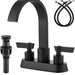 Bathroom Faucet 4 Inch Centerset,2 Handle Sink Faucet with Waterfall Swivel Spout, 2 or 3 Hole Vanity Faucet with Pop Up Drain and Water Supply Lines,