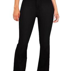 AMRSPENG Women's Black Bell Bottom Jeans: High Waist Flare Bootcut Stretch Slimming Jeans for Women