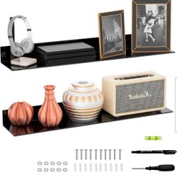 30 Inches Acrylic Long Wall Shelf Set of 2, Black Wall Mounted Acrylic Bathroom Storage Shelves Display Organizer, 2 Pack(30 Inch)