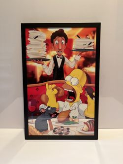 Framed Crossover Poster Print Ratatouille vs Homer Simpson Glossy Wall Art 17.5”H x 11.5”L