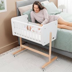 Comfy Cubs Wooden Bedside Bassinet Sleeper - Safe and Stylish Baby Crib - Ideal Baby Sleeper Bed Cri