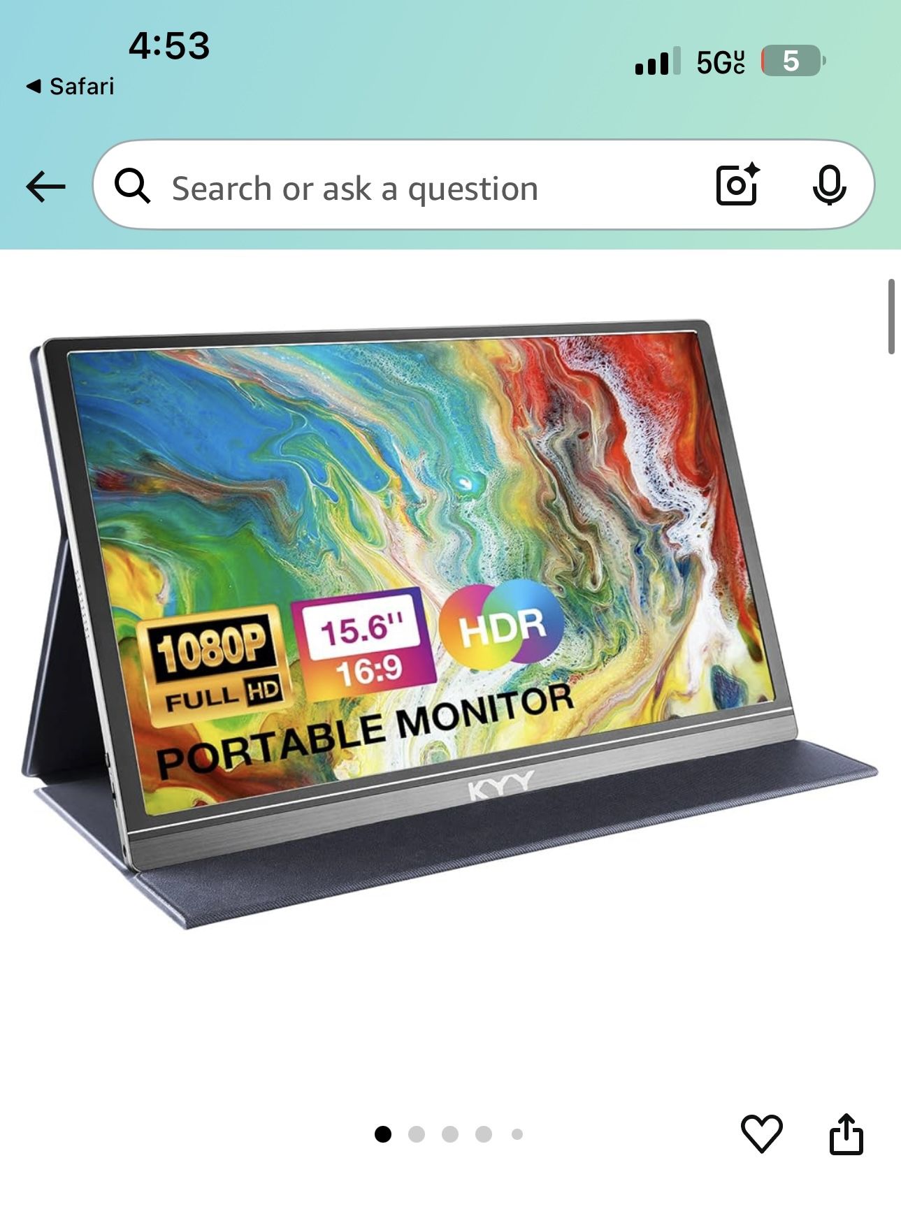 KYY Portable Gaming Monitor 15.6 inch 1080p FHD New In Box.