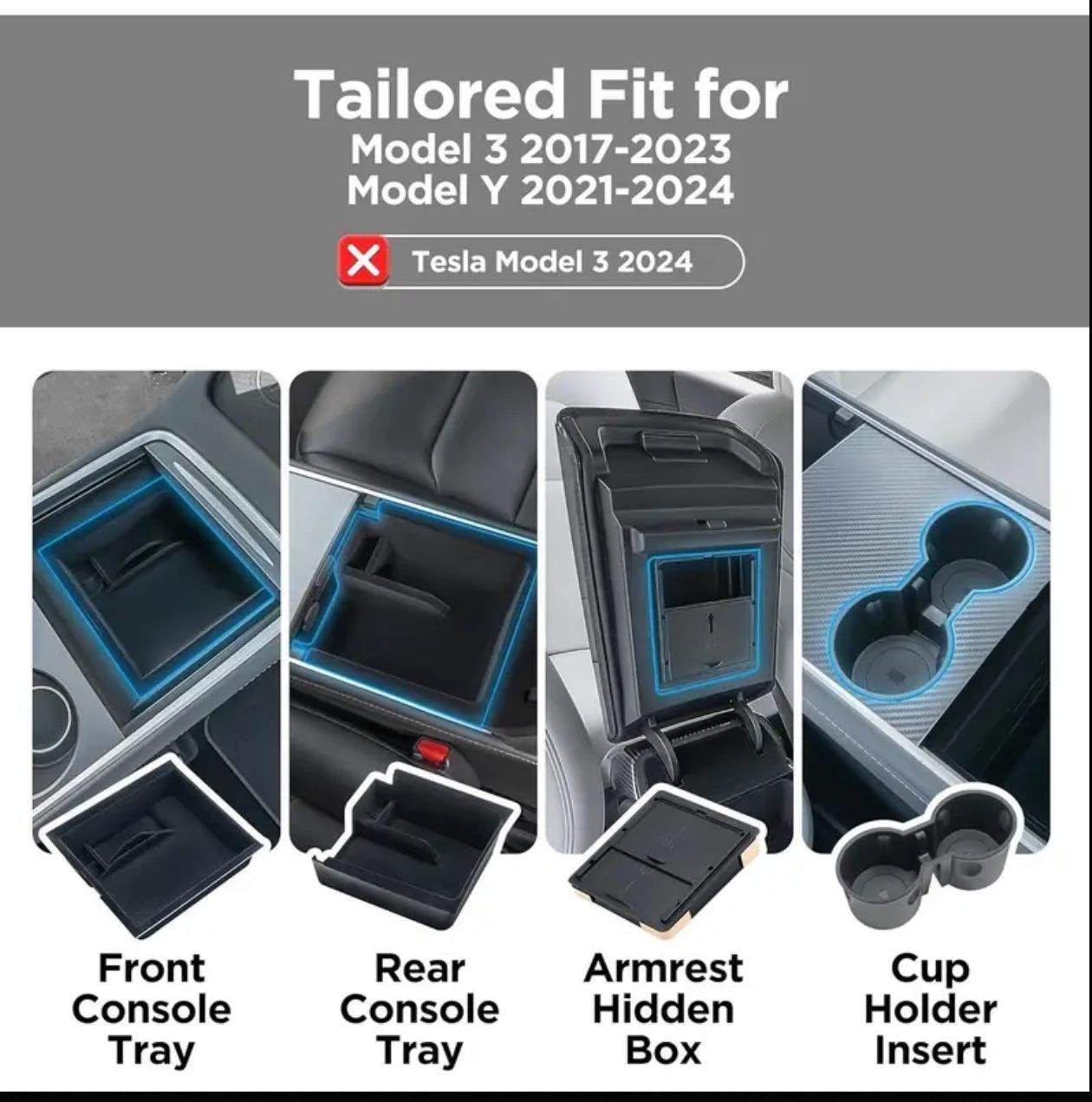 4PCS Center Console Organizer for Toyota Tacoma 2024 2025 Accessories