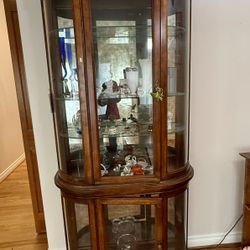 Vintage Curio Display Cabinet with Curved Glass
